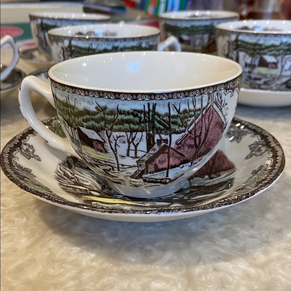 Johnson Bros Friendly Village - set of 7 teacups and saucers